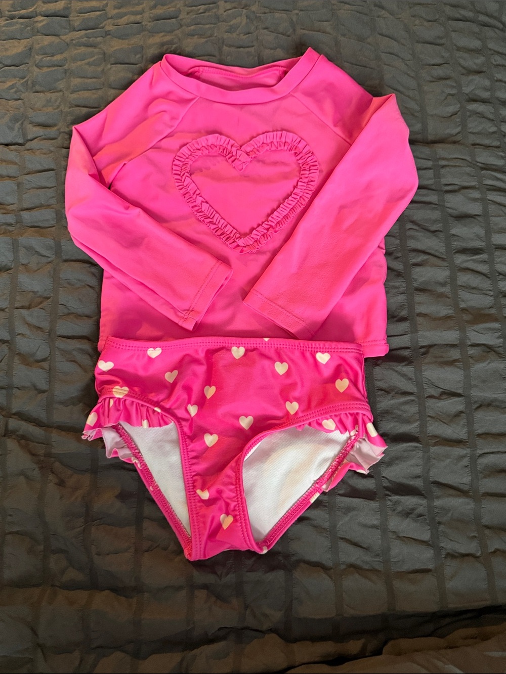 Girls' Hot Pink Heart Rash Guard Swimsuit Set
